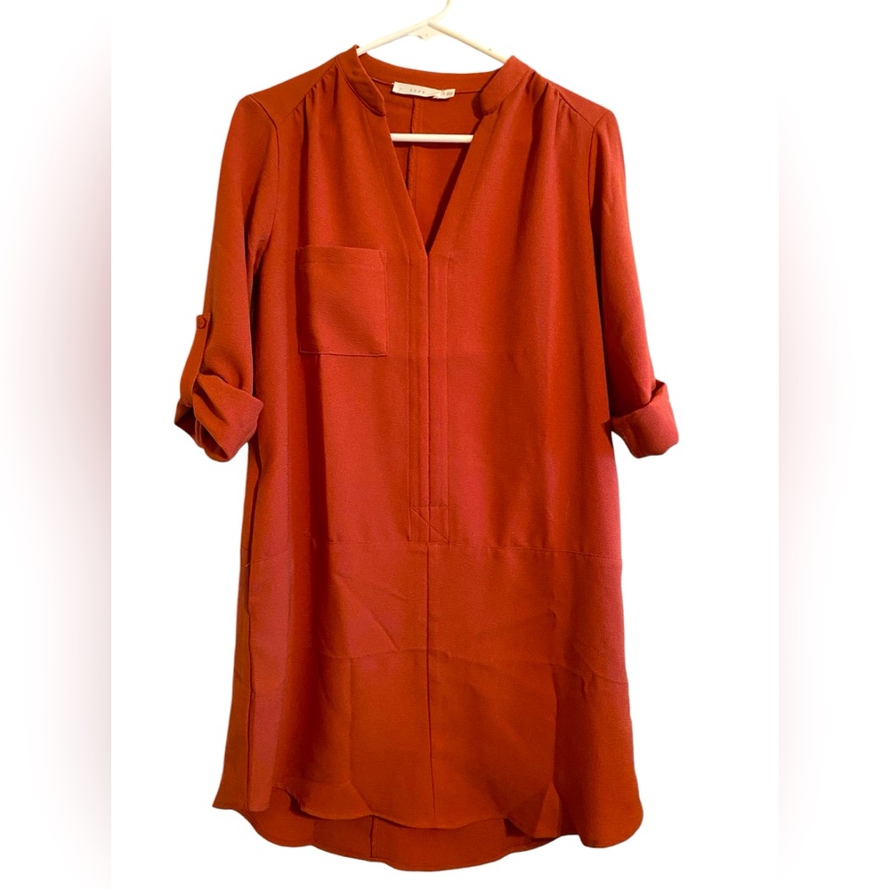 LUSH pocket shirt dress, color burnt sienna.